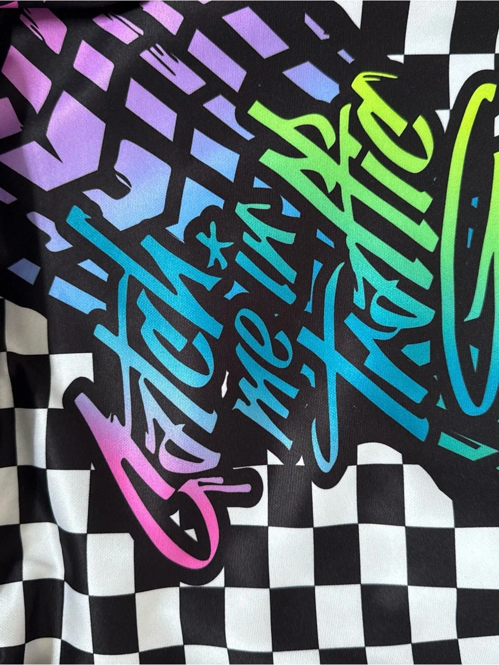 Checkerboard Hooded Sweatshirt with Neon Script CMIT Bike Catch Me in Traffic